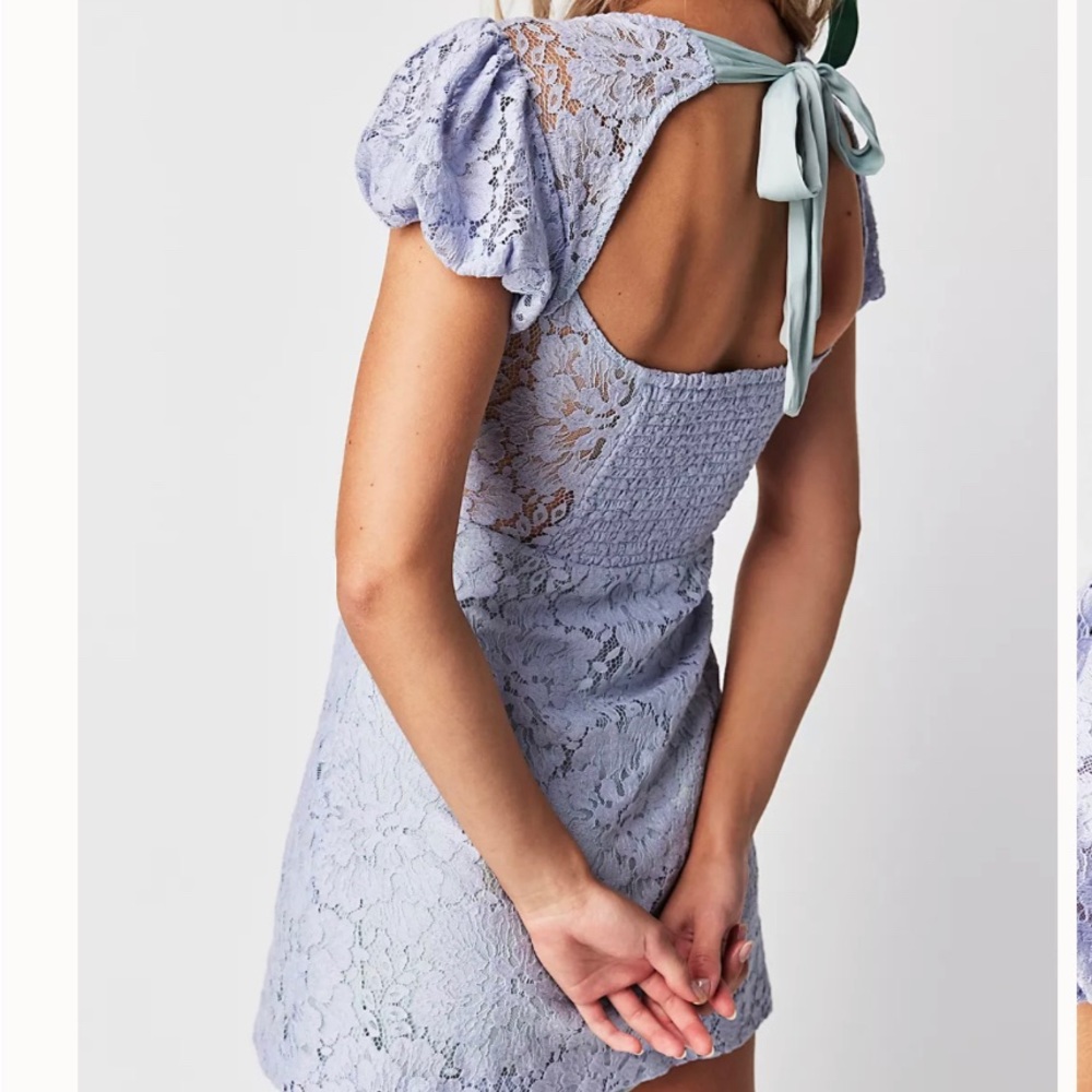 NWT Free People Hailee Lace Short Puffed Sleeve Mini Dress M - Picture 10 of 10